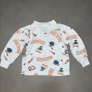 VINTAGE 90s Kids White School Days Shirt - Pencil, Globe, Report Card
